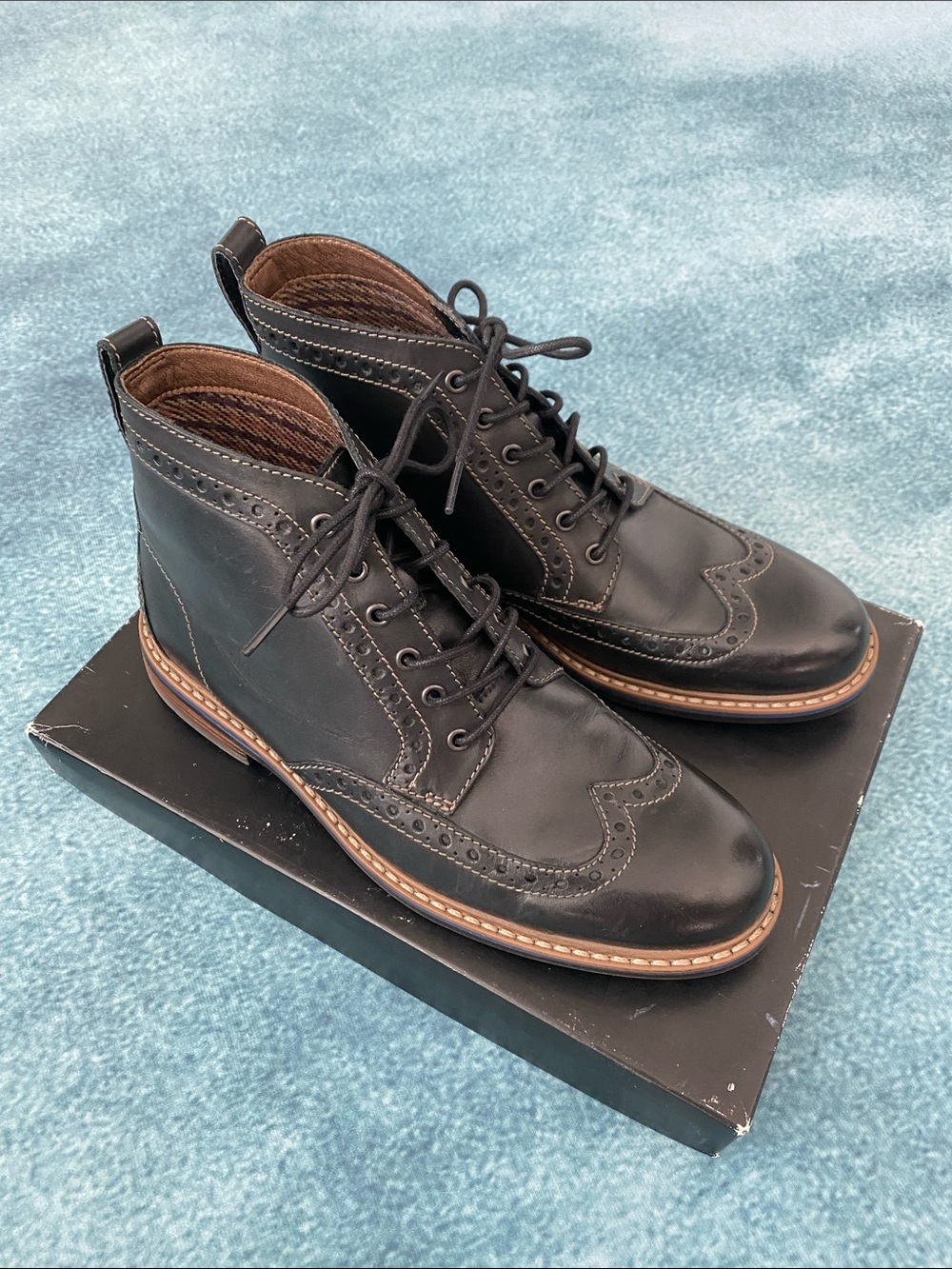 Clark’s BOSTONIAN - Men's Black Leather Wingtip Lace-Up Boots - NEW Never Worn